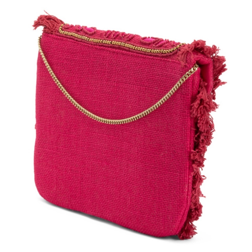 NATASHA Fuscia Embroidered Envelope Shoulder Bag With Floral Beaded Accents - Picture 10 of 10
